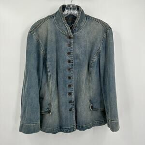 Ralph Lauren Jeans Co Womens Denim Jacket Size XL Military Grunge Button FLAW